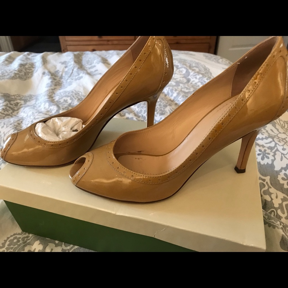 Kate Spade Giselle Camel/Patent Peep Toe Pumps